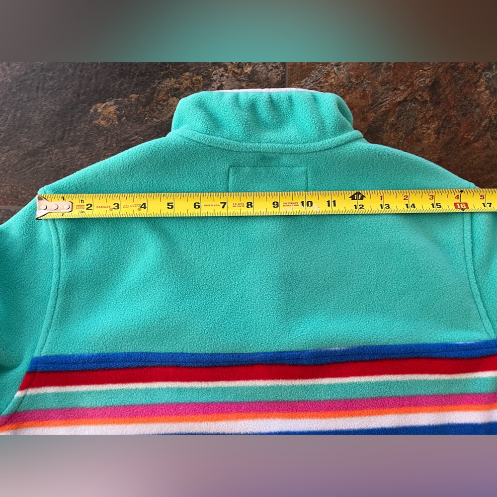 Women’s Lands’ End Heritage fleece pull over snap green striped jacket. Medium - Picture 13 of 16